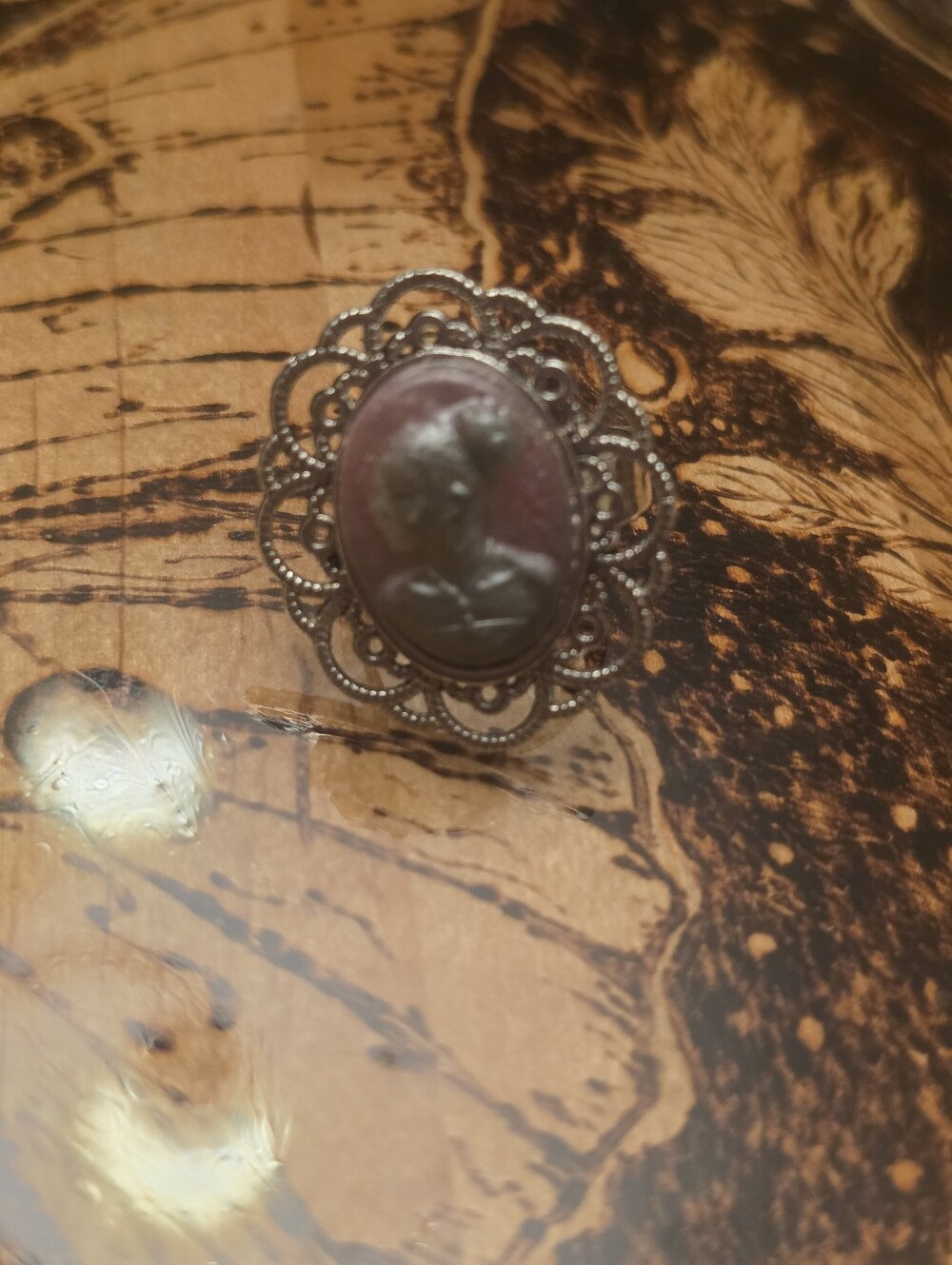 Epoxy Resin African American Lady In Silver Tone Adjustable Ring